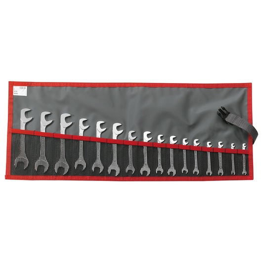 Midget double open-end wrench set, 16 pieces (3.2 to 17 mm), in pouch