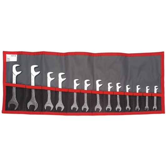 Midget double open-end wrench set, 13 pieces (3/16" to 11/16") in pouch
