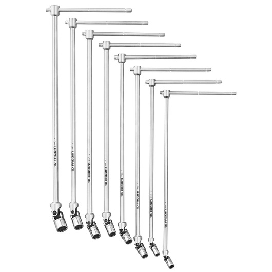 Universal-joint tee socket wrench, set 8 pieces (8 to 17 mm)
