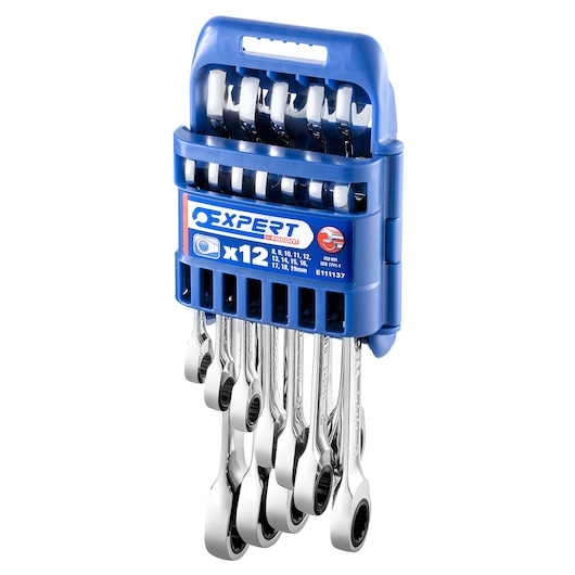 EXPERT by FACOM® Flat ratcheting wrenches on portable case. Rack 8-19 mm, Metric 12 pieces