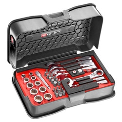 Ultra compact metric wrench, socket and bit set