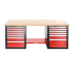 Heavy-duty workbench 2182 m - 13 drawers - wooden worktop - low version