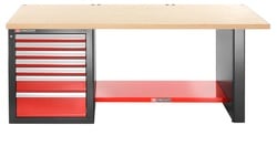 Heavy-duty workbench 2182 mm - 7 drawers - wooden worktop - low version