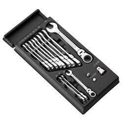 12-piece module of hinged combination wrenches and adaptors