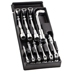Metric angled socket wrench sets in heat formed tray