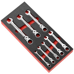 Inch hinged ratchet combination wrench set in foam module