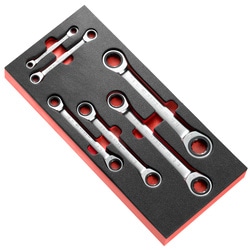 Inch straight ratchet ring wrenches in foam module