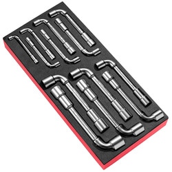 Metric angled socket wrench sets in foam tray