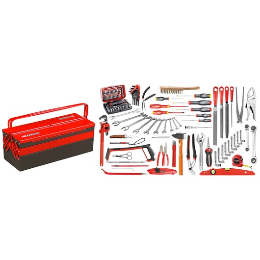 Large 5-Tray Metal ToolBox With Engineers Set, 112 Tools, Metric