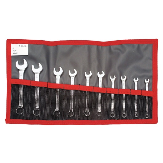 Short combination wrench set, 10 pieces ( 1/8" to 7/16"), in pouch