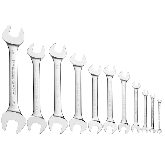 DOUBLE OPEN END WRENCHES - 44 - 15° Offset - Box - 11 pc.