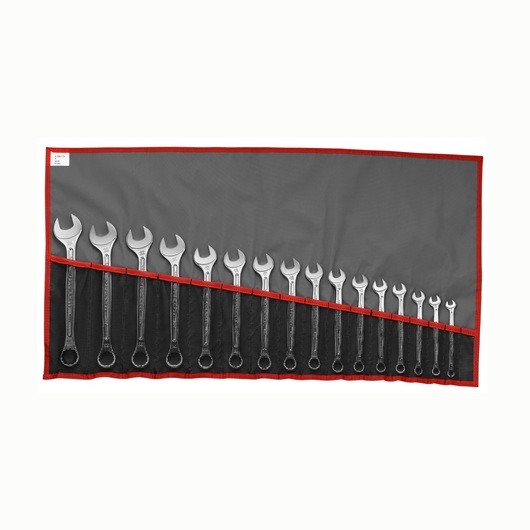 Combination wrench set, 16 pieces ( 8 to 24 mm), rooling bag