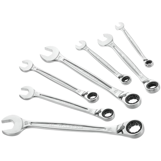 Reversible ratchet wrench set, 7 pieces ( 8 to 19 mm)