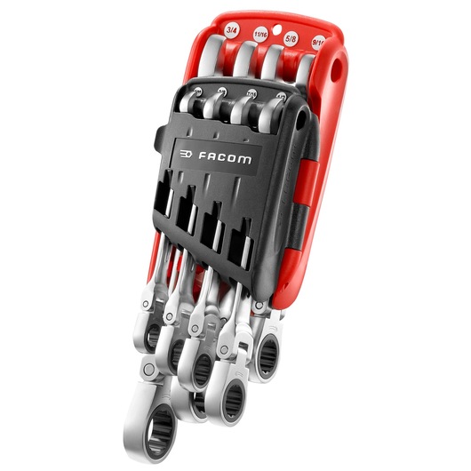 Flex-head ratchet wrench set, 8 pieces (5/16" to 3/4"), holder