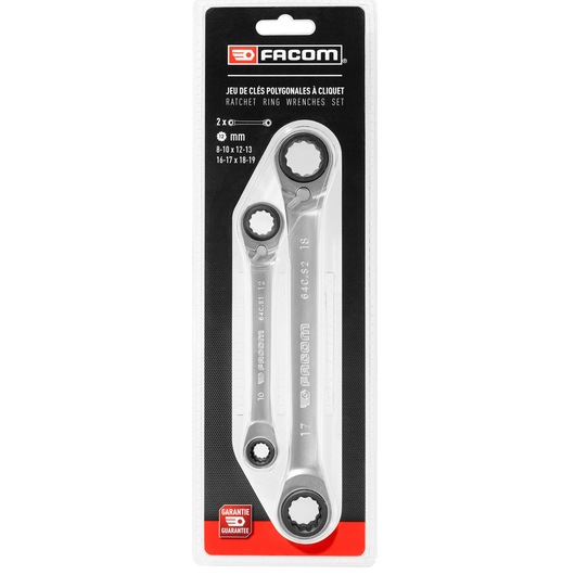 4-in-1 Double Box-End Ratchet Wrench Set, 2 pieces (8 to 19mm)