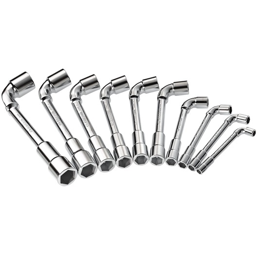 Angled-socket wrench, (6 x 6 Points) set, 10 pieces (8 to 19 mm)