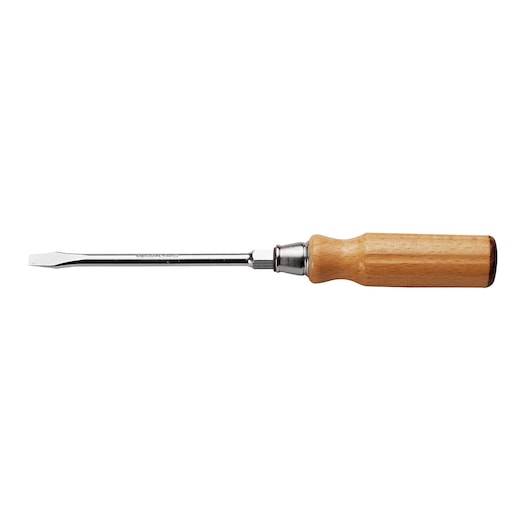Screwdriver for slotted head hexagonal forged blade with wood handle, 10 x 175 mm