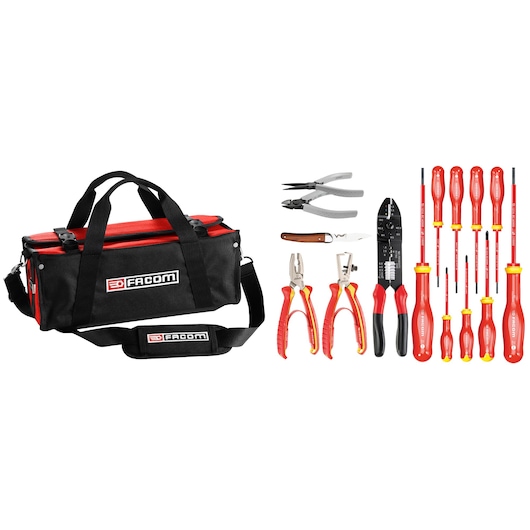 Small maintenance softbag with electronic set 15 tools VE