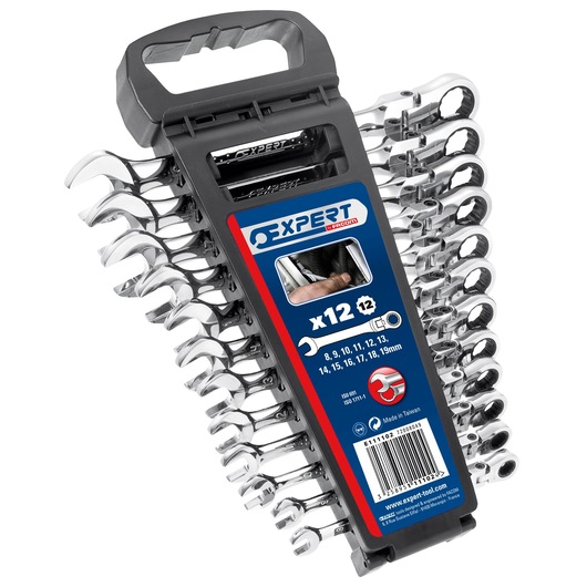 EXPERT by FACOM® Hinged ratchet combination wrench portable case, Metric 12 pieces