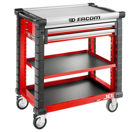 Utility Cart 3 Levels, 2 Drawers, L 759 x H 421 mm, Top 0,37 m², 3 Modules per Drawer