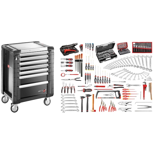 7 Drawers JET Roller Cabinet With Mechanics Set, 203 Tools Metric