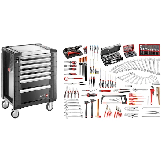 7 Drawers JET Roller Cabinet With Metric Mechanics Set (203 pc)