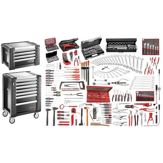 7 Drawers JET Roller Cabinet With Mechanics Set, 343 Tools Metric