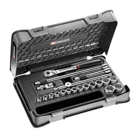 3/8 in. MBOX Socket Set With Pear-Head Ratchet, Push-Lock System (20 pc.)