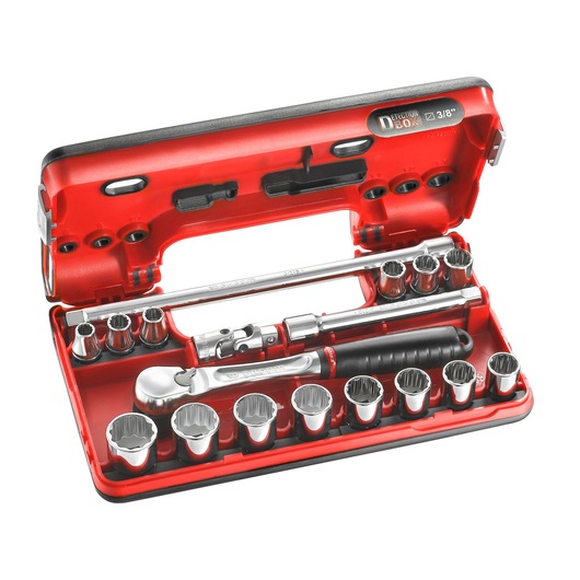 3/8" socket set, 18 pieces, DBOX, twist handle ratchet