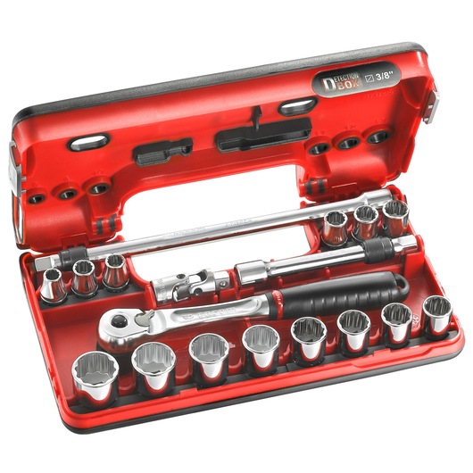 3/8" socket set, 18 pieces, DBOX, twist handle ratchet