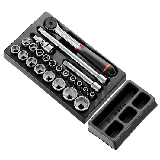 1/2" socket set, 23 pieces, plastic module