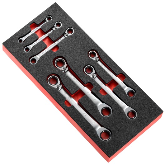 15° Double Box-End Ratchet Wrench Set in Foam Module