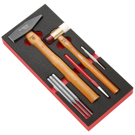 Din hammer impact tool set, 7 pieces in foam module