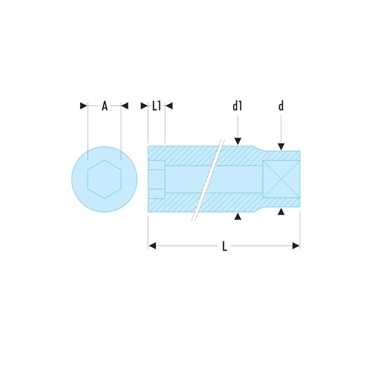 1/4" long socket 6-point, 4 mm