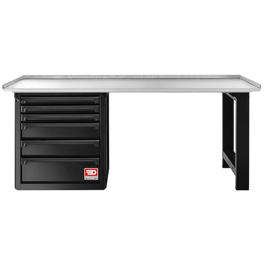 front view black workbench with galva worktop RWS2